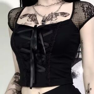 Black Lace-Up Gothic Top